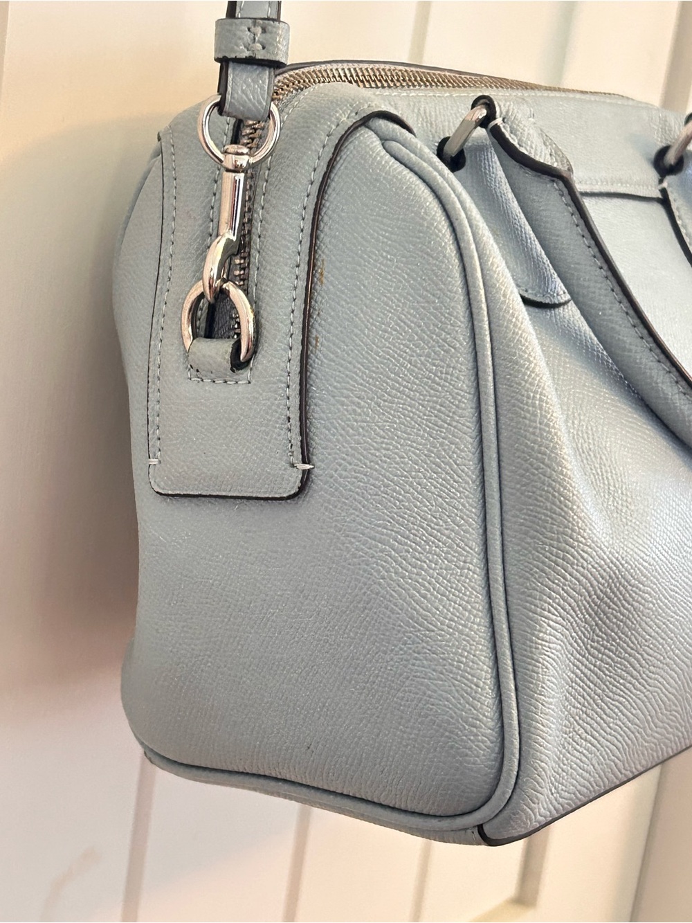 COACH Light Blue Bennett Pebbled Leather Satchel Purse Bag - Picture 7 of 15